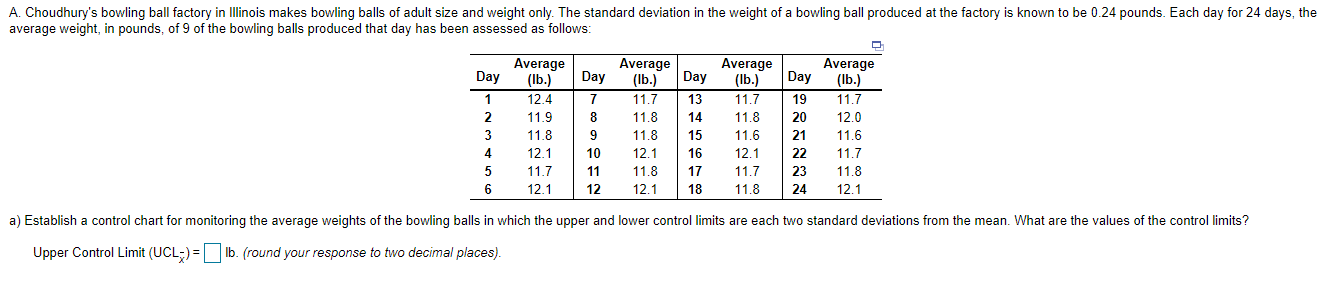 Lower Control Limit (LCL x )= ______ lb. (round