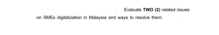 Evaluate TWO (2) related issues on SMEs