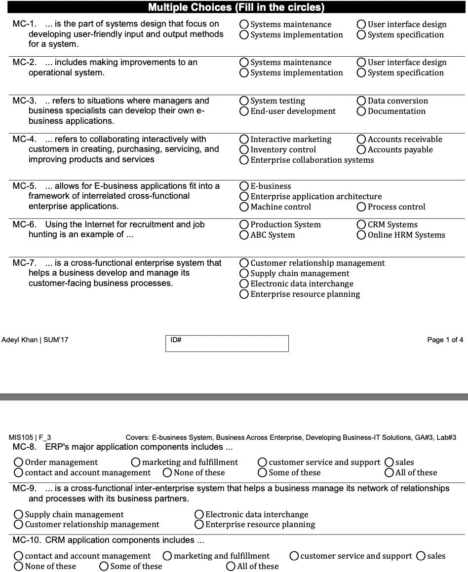 True/false (Fill in the circles) 1. Systems