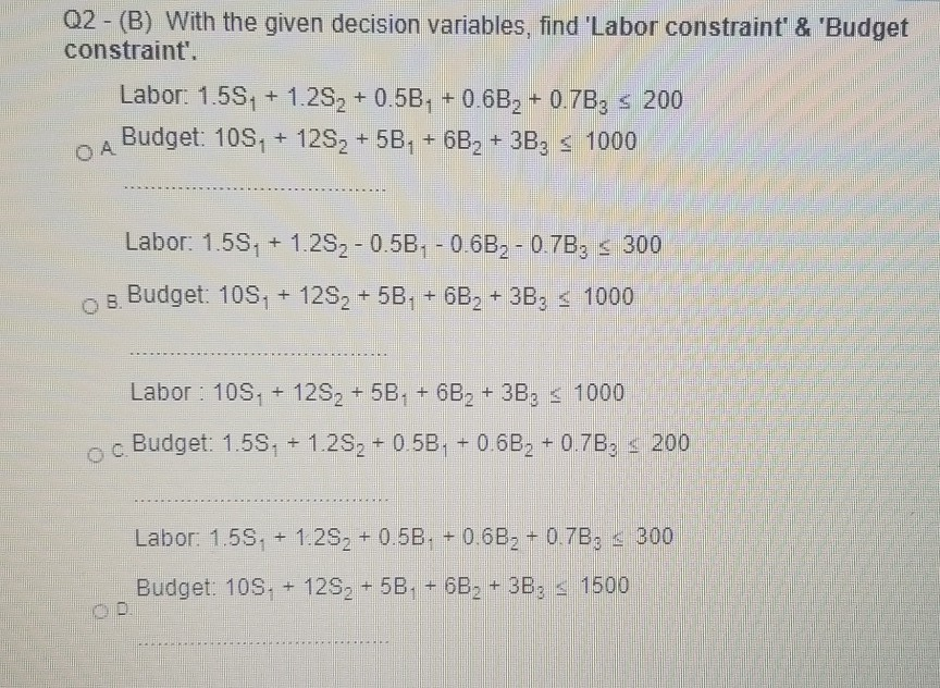 Q2 Product Mix Problem Instructor Kim wants to
