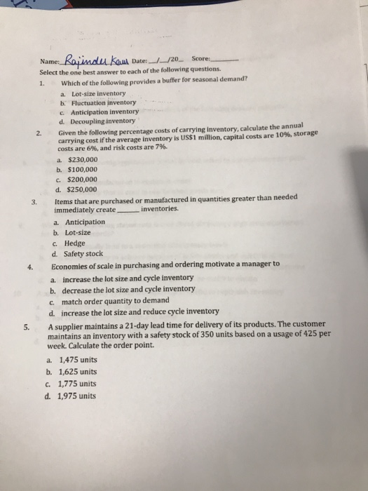 Name: Kazindu kow Date /_/20 Score: Select the