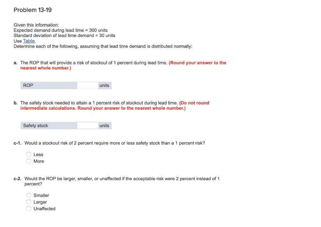 Problem 13-19 Given this information: Expected