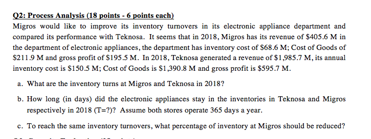 Q2: Process Analysis (18 points - 6 points each)