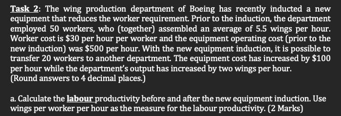 Task 2: The wing production department of Boeing