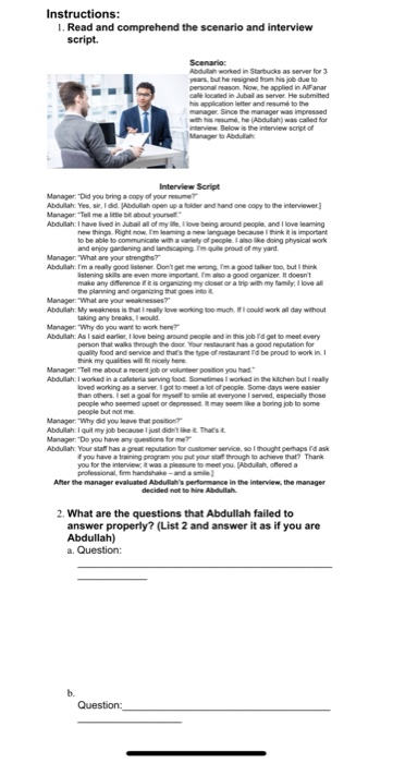 Instructions: 1. Read and comprehend the scenario