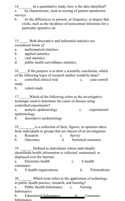 14 a. surveys b. _. In a quantitative study, how