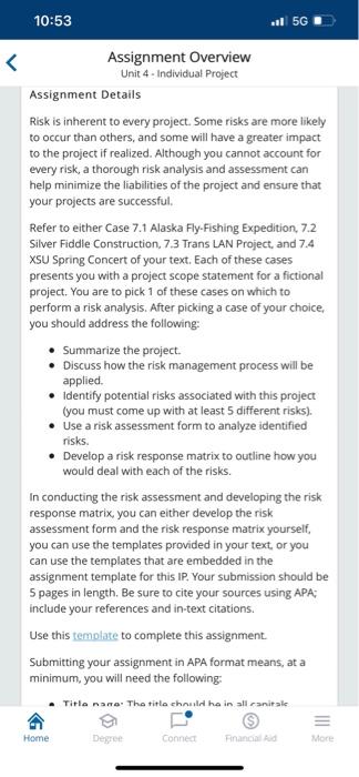 < 10:53 5G Assignment Overview Unit 4 -