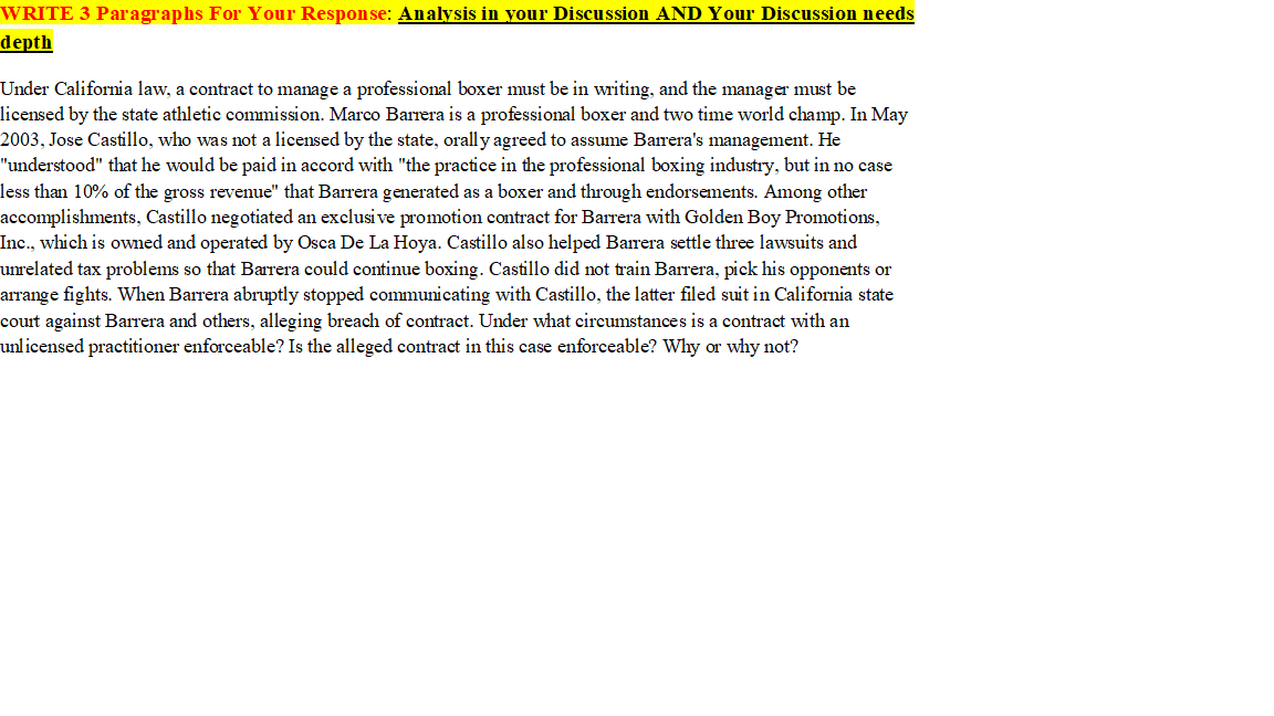 WRITE 3 Paragraphs For Your Response: Analysis in