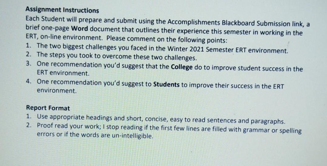 Assignment Instructions Each Student will prepare