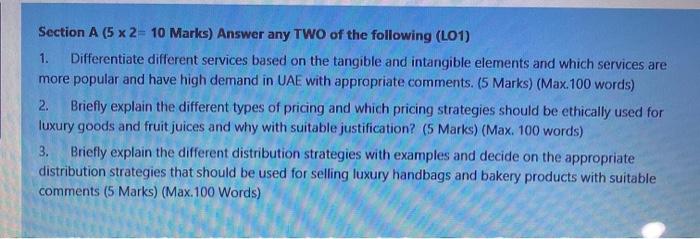 Section A (5 x 2= 10 Marks) Answer any TWO of the