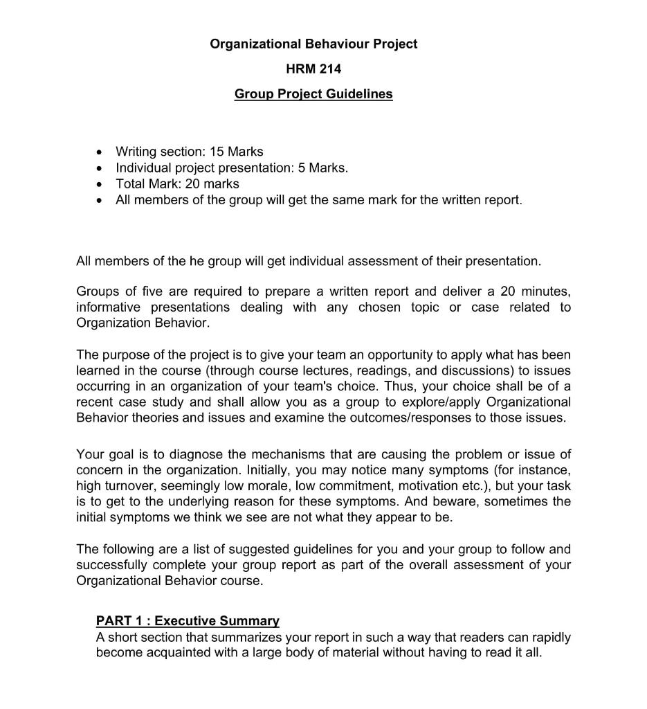 Organizational Behaviour Project HRM 214 Group