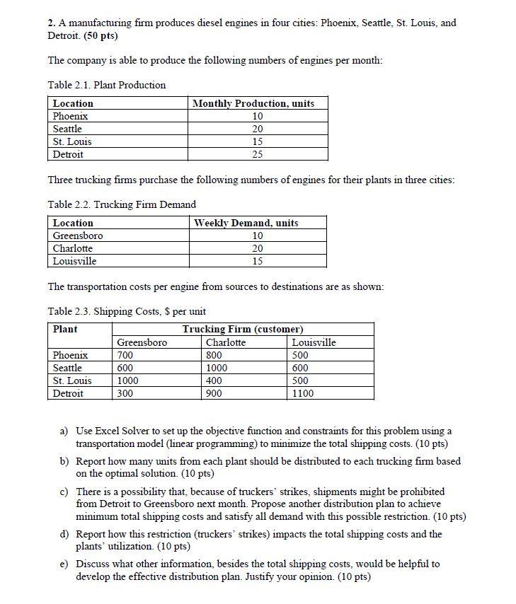 Please answer all from (a) to (e) 2. A