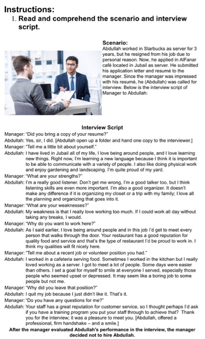 Instructions: 1. Read and comprehend the scenario