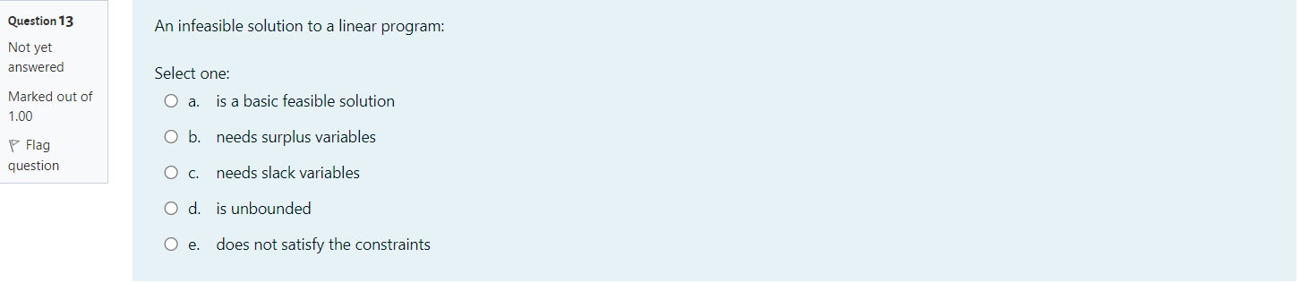 Question 13 Not yet answered Marked out of 1.00