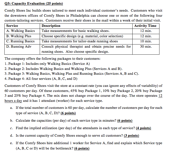 Q3: Capacity Evaluation (25 points) Comfy Shoes