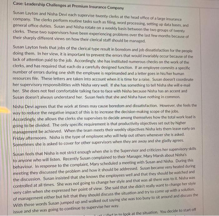 Case: Leadership Challenges at Premium Insurance