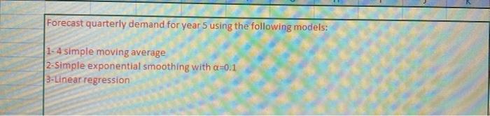 Forecast quarterly demand for year 5 using the