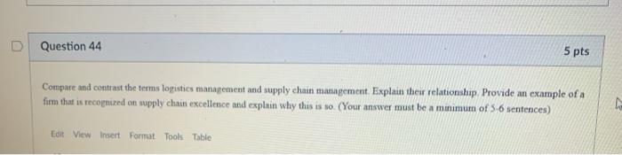 Question 44 5 pts Compare and contrast the terms