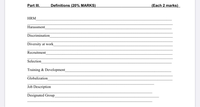 Part III. Definitions (20% MARKS) (Each 2 marks)