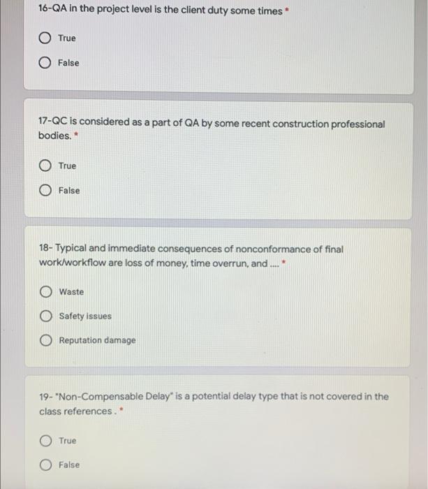 16-QA in the project level is the client duty