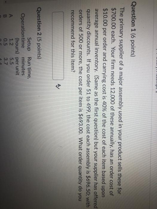 6 seprste questions Setup Run time, Operationtime