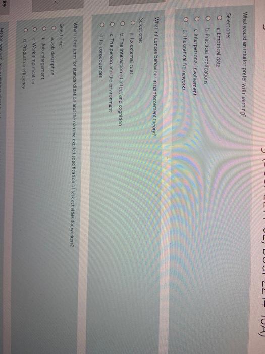 UL) DUJILLI UH What would an intuitor prefer with