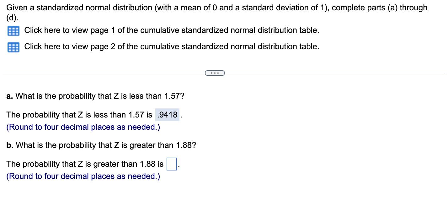 Cumulative standardized normal distribution table