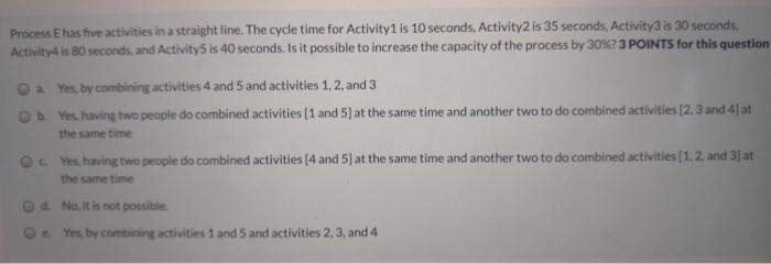 Process E has five activities in a straight line.