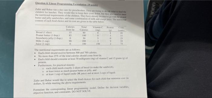 Question 4: Linear Programming Formulation (29