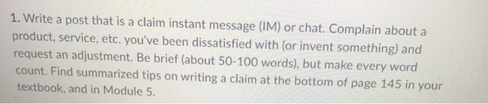 1. Write a post that is a claim instant message