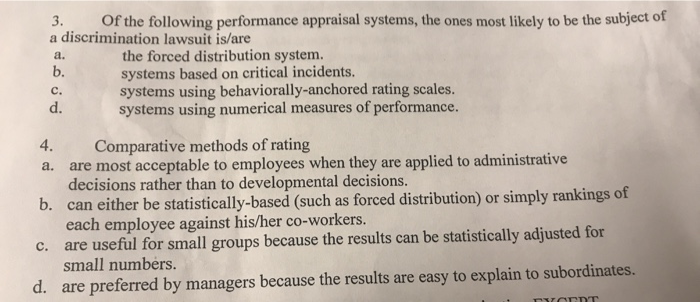 3. Of the following performance appraisal