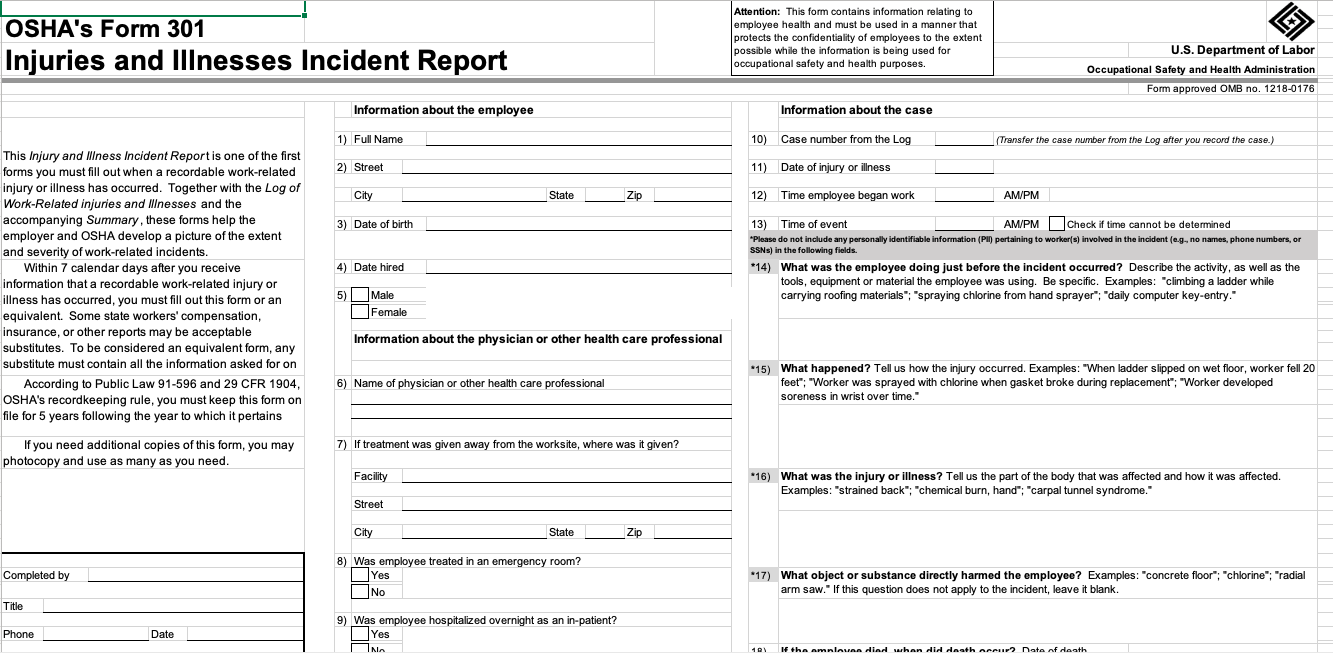 QUESTION 19 OSHA 300, 300A and 301 Forms are