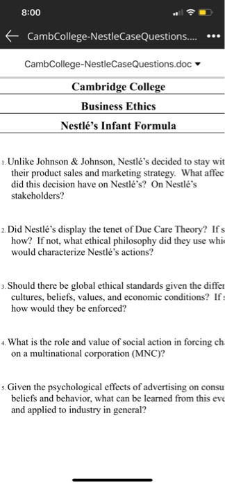 8:00 + CambCollege-NestleCaseQuestions....