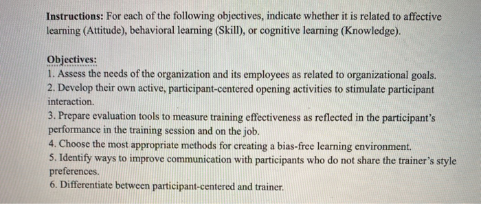 Instructions: For each of the following