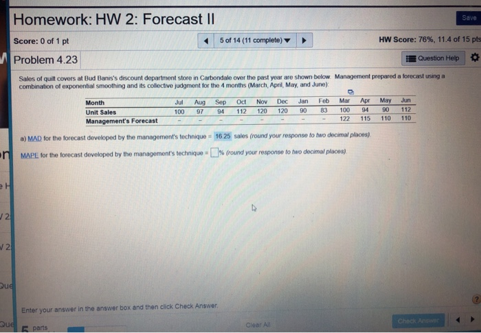Homework: HW 2: Forecast II Save 5 of 14 (11