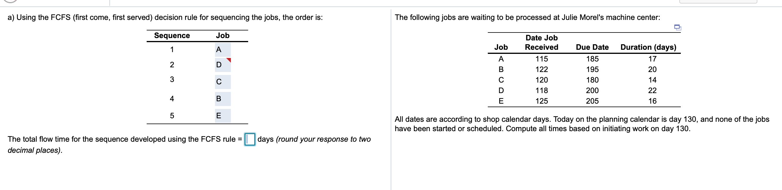 a) Using the FCFS (first come, first served )