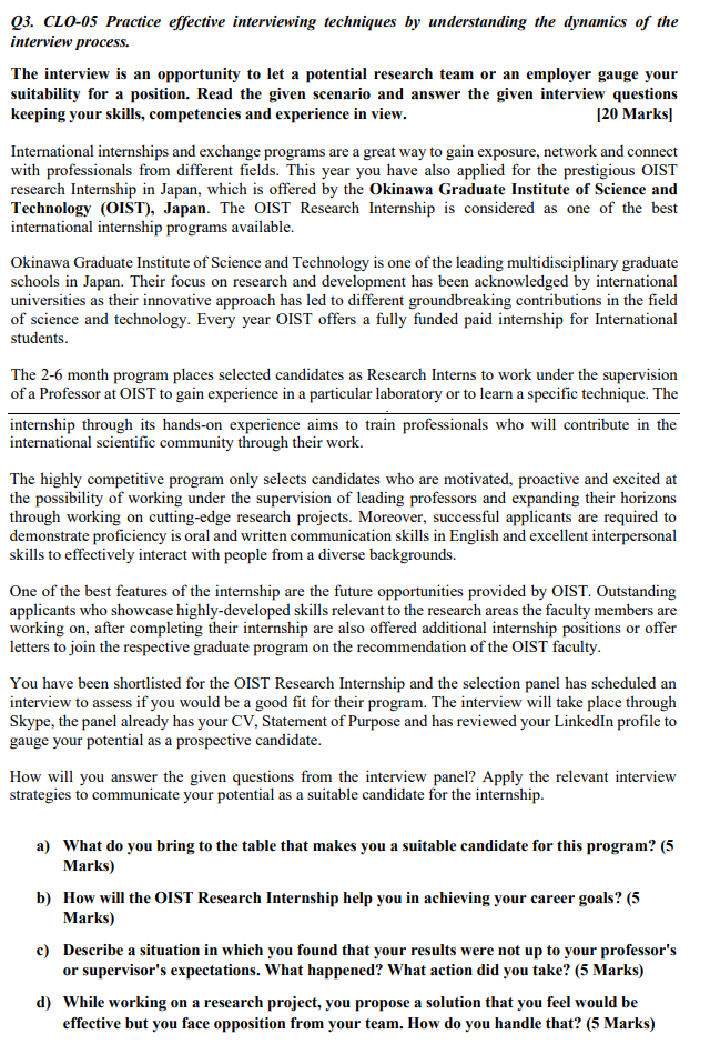 Q3. CLO-05 Practice effective interviewing
