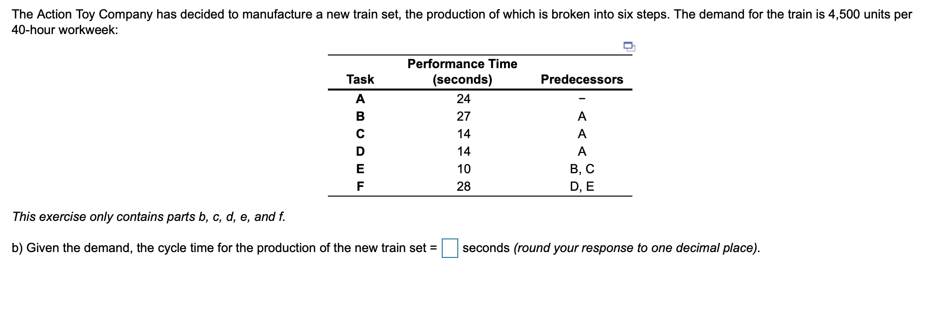 b) Given the demand, the cycle time for the