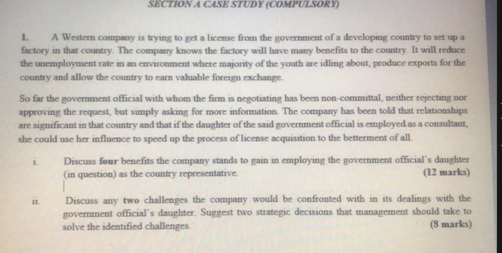 SECTION A CASE STUDY (COMPULSORY) set up a 1. A