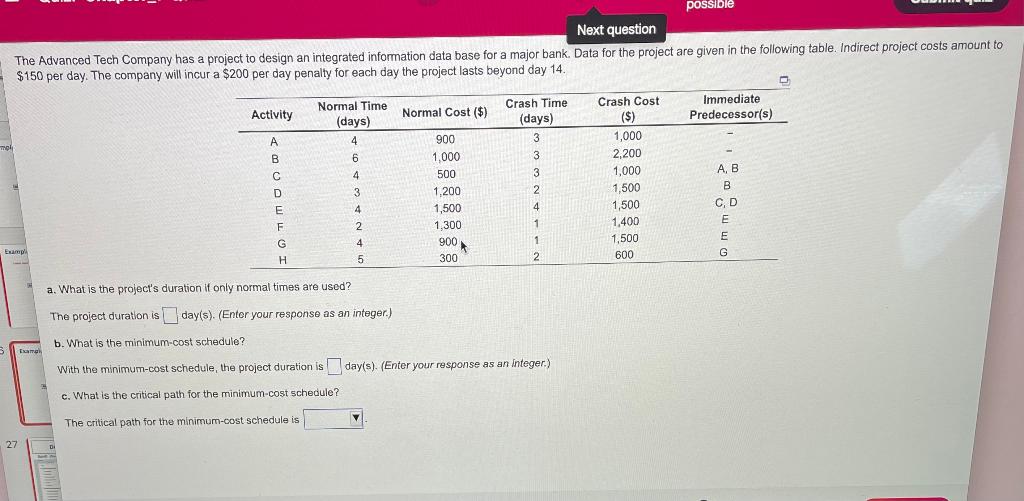 possible Next question The Advanced Tech Company