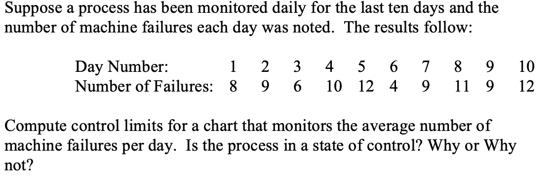 (no excel) Suppose a process has been monitored