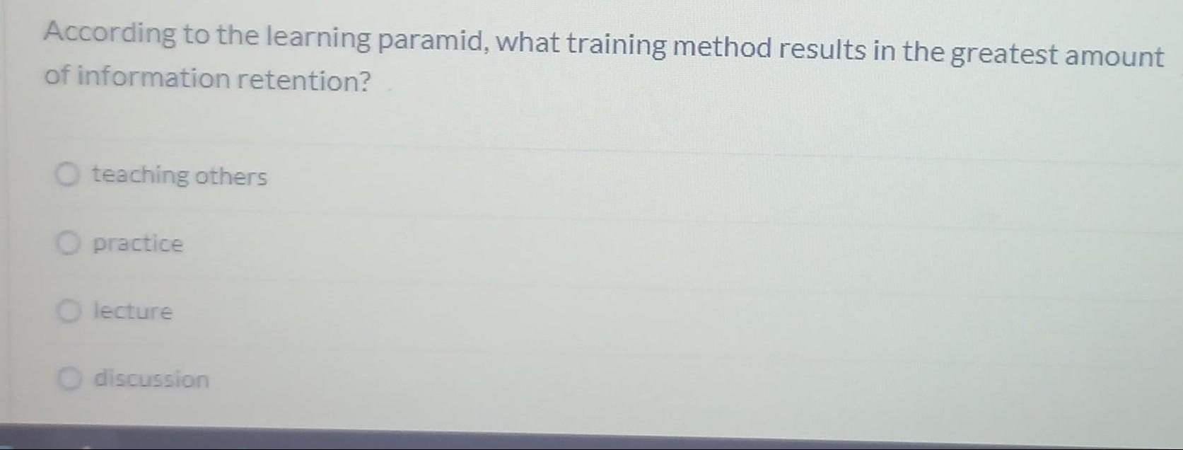 According to the learning paramid, what training