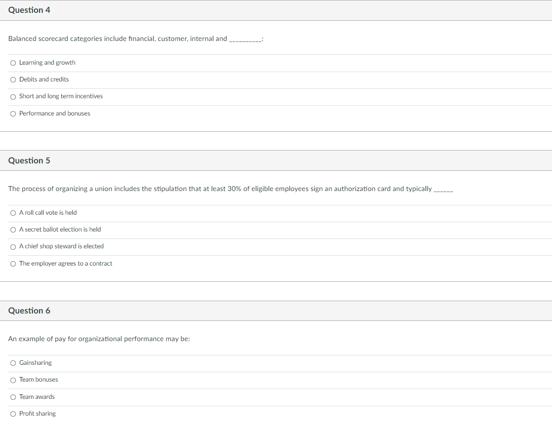 Question 4 Balanced Scorecard categories include
