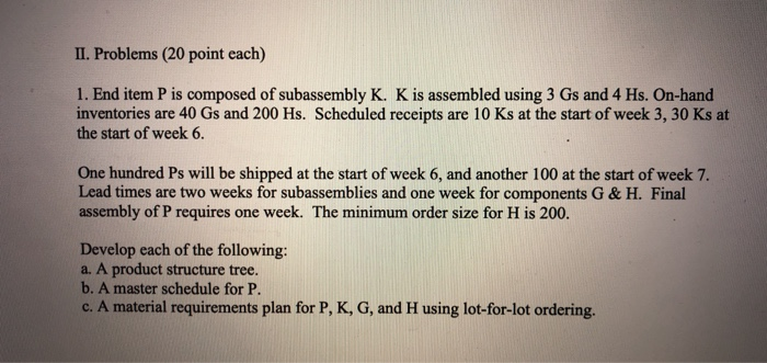 II. Problems (20 point each) 1. End item P is