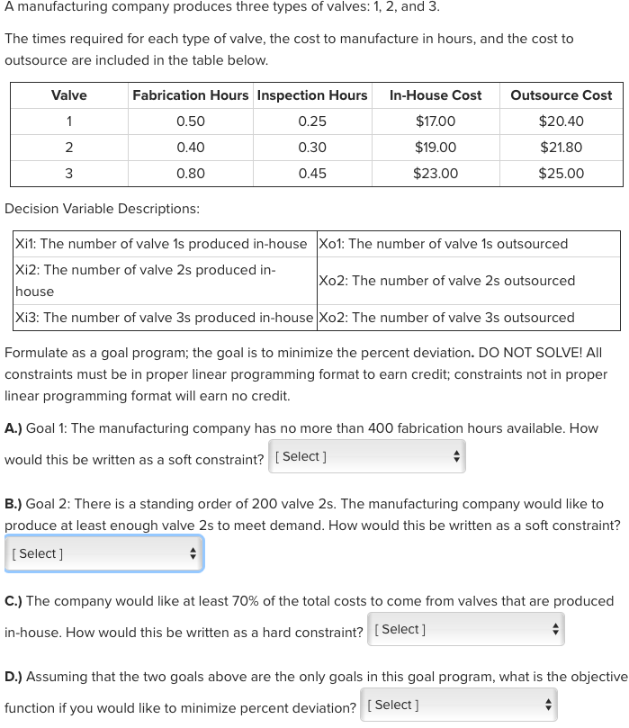 A manufacturing company produces three types of