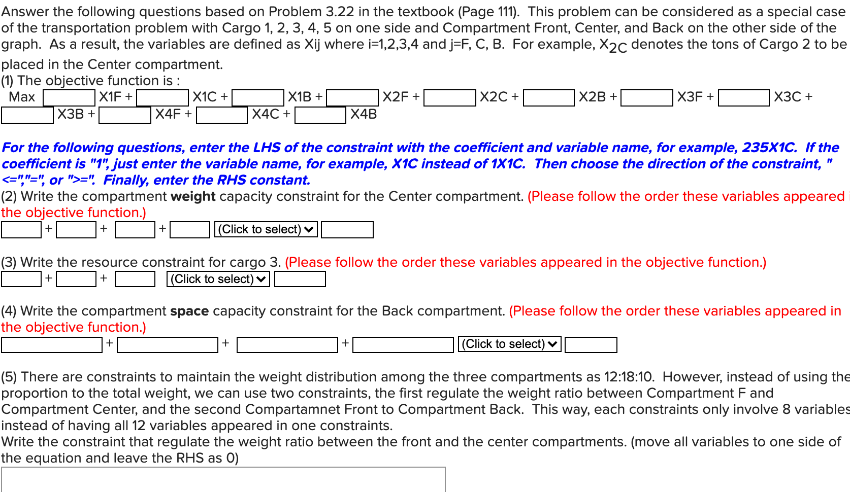 3.22.* A cargo plane has three compartments for