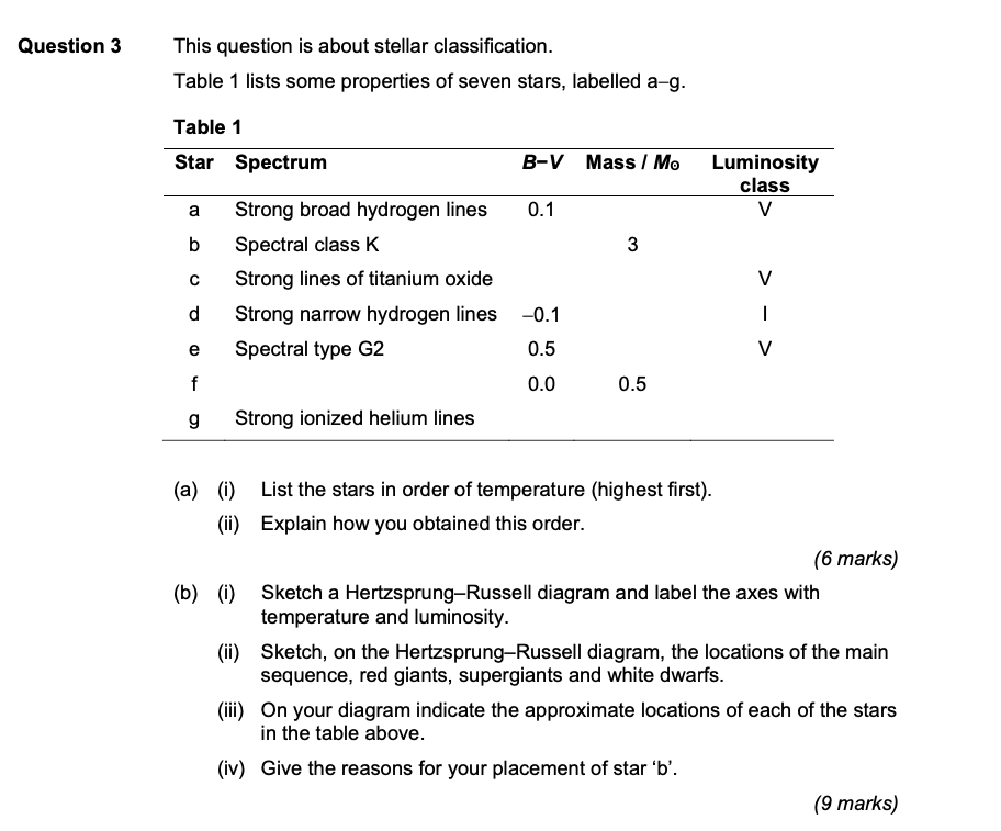 Question 3 This question is about stellar