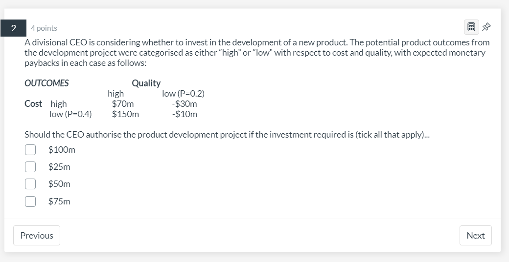 2 4 points A divisional CEO is considering