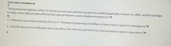 QUESTION 1-(24 MARSH 4 "Humanitarian