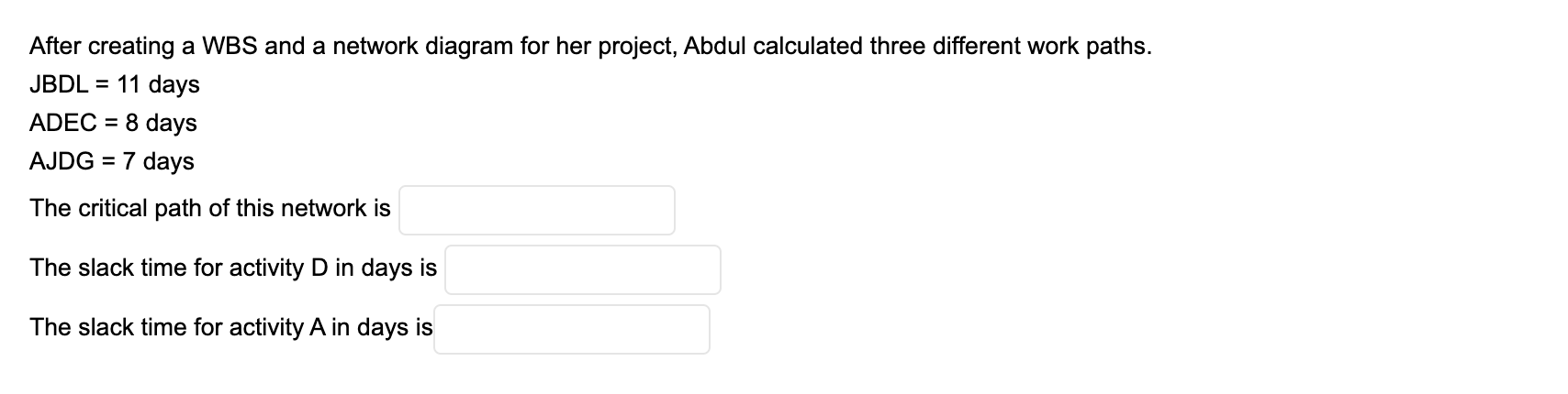 After creating a WBS and a network diagram for